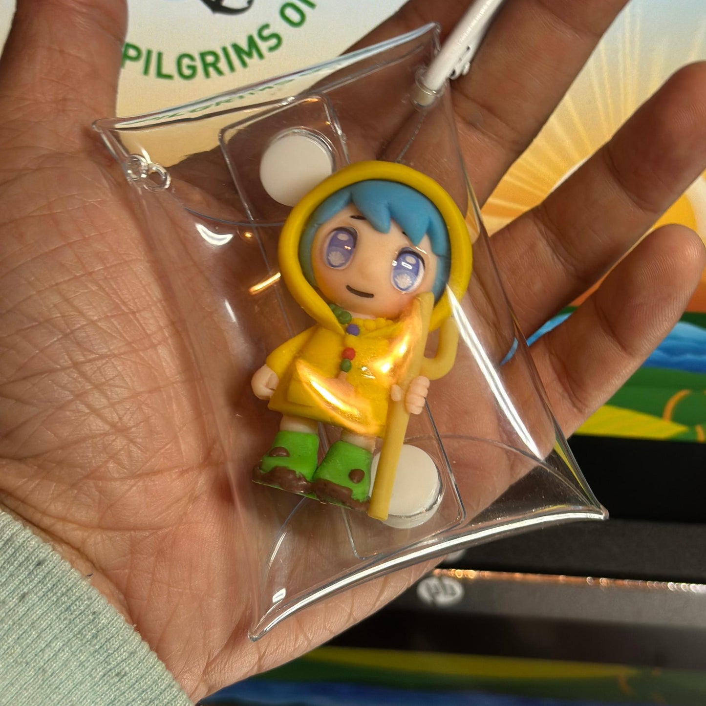 Luce Catholic Clay Keychain Pilgrim Figurine | Handmade 6cm Gift in Pouch or Standee | Catholic Keepsake for Year of Pilgrims