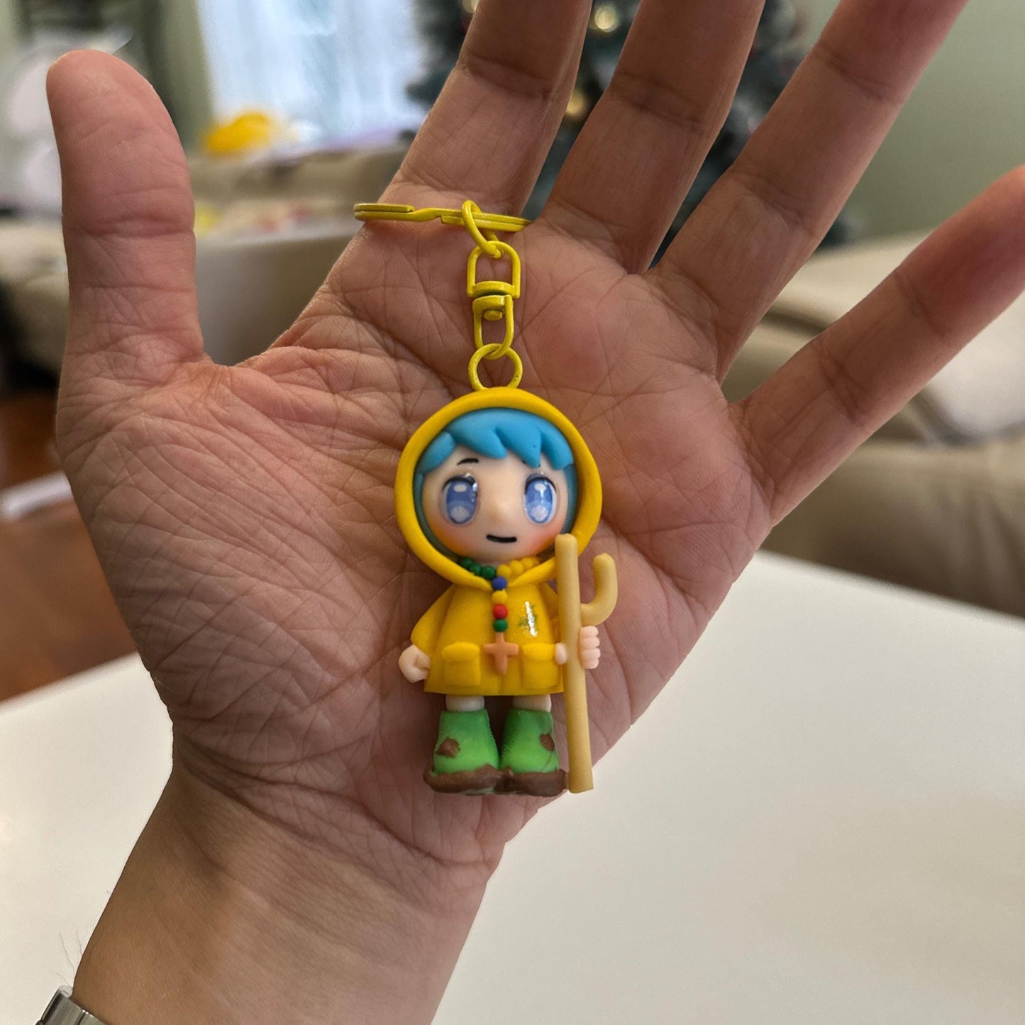 Luce Catholic Clay Keychain Pilgrim Figurine | Handmade 6cm Gift in Pouch or Standee | Catholic Keepsake for Year of Pilgrims