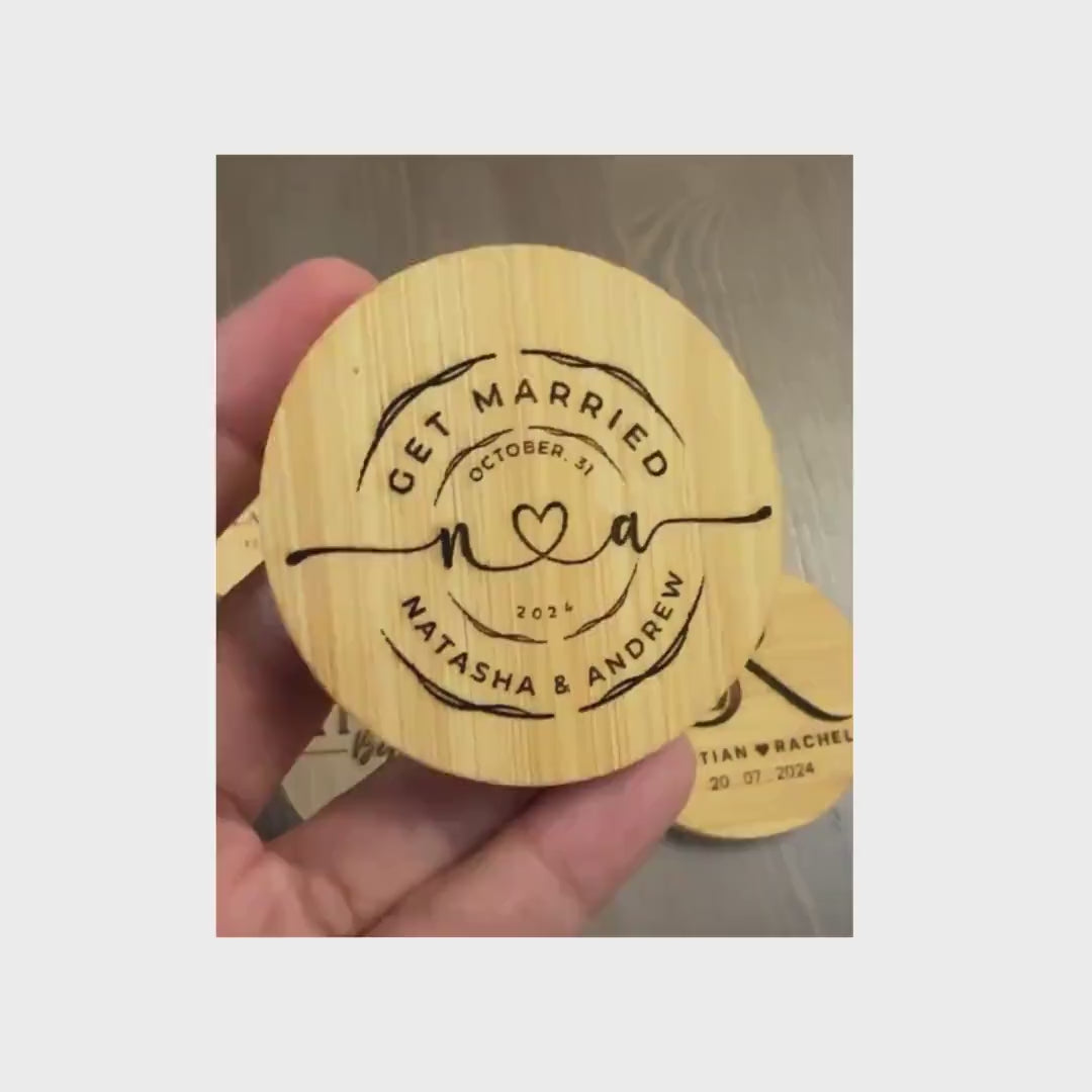 Personalized Bamboo Bottle Opener Wedding Favors – Custom Engraved with Guest Name or Message | Includes Thank You Card & Gift Pouch