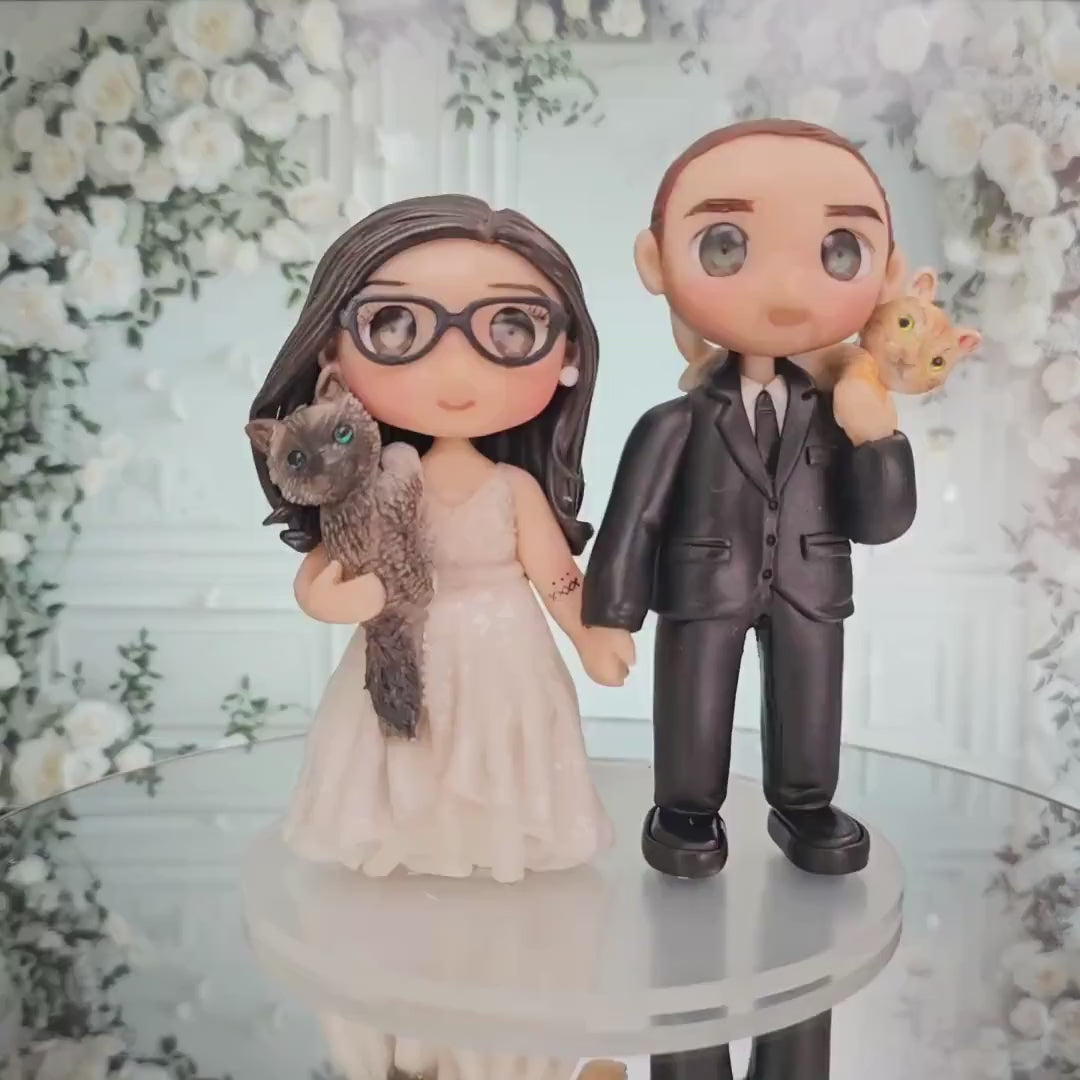 Custom Wedding Cake Topper Clay Figurines | Personalized Bride and Groom Figurine | Air Dry Clay | Pet & Kids | Funko Inspired Topper