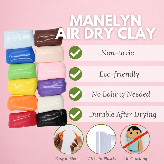 Air Dry Clay, Cold Porcelain Self Hardening Clay, Modelling Clay for Kids Craft, Jewelry Making, Chibi Dolls and Embellishment, 50g each