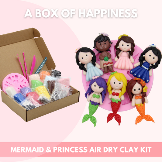 Mermaid Princess Chibi Doll DIY Air Dry Clay Kit With Silicone Mould, Keychain and Clay Tools