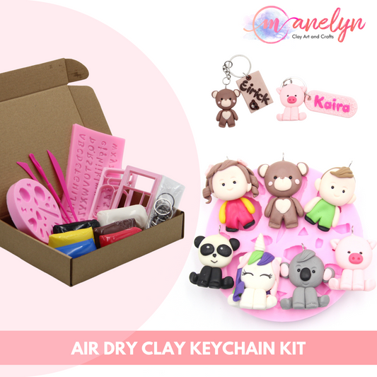 Manelyn Air Dry Clay Kit - Creative Modelling Clay with Air Dry Clay Tools, Moulds and Key Chains to Create Unicorn, Animals and Baby Figure