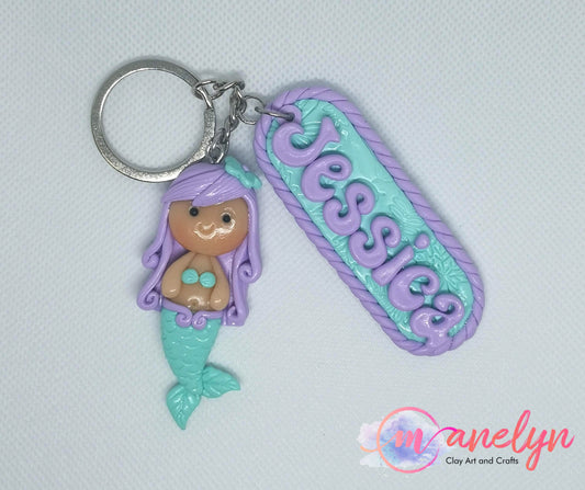 Handmade Mermaid Keychain for Girls, Air Dry Clay