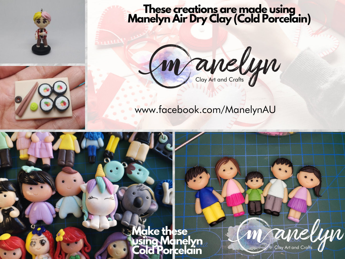 Air Dry Clay, Cold Porcelain Self Hardening Clay, Modelling Clay for Kids Craft, Jewelry Making, Chibi Dolls and Embellishment, 50g each