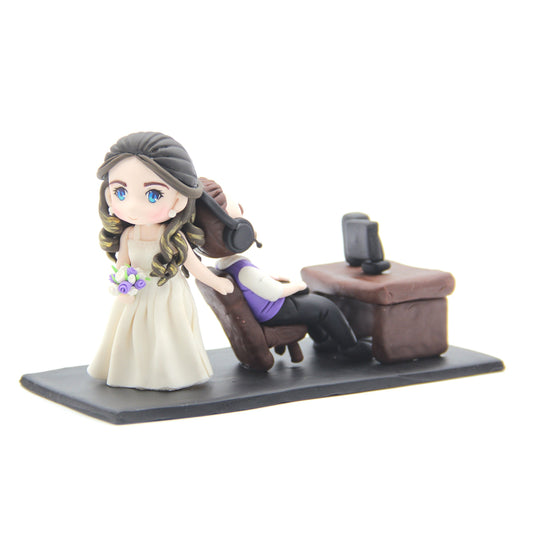 Custom made air dry clay figurine cake topper for weddings, birthdays and special occasions