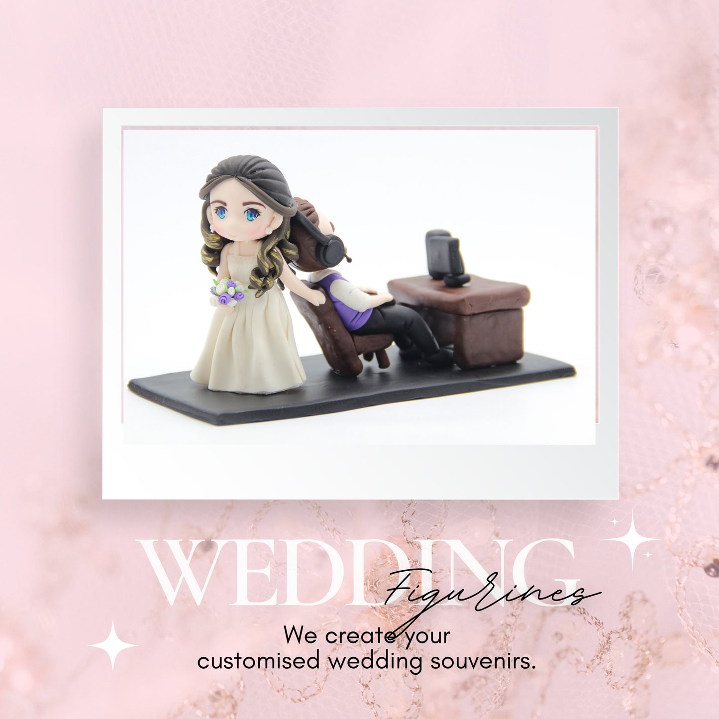 Video Game INSPIRED Funny Custom Made Wedding Cake Topper of Gamer Junkie Gaming Addict Bride and Groom Clay Figurines